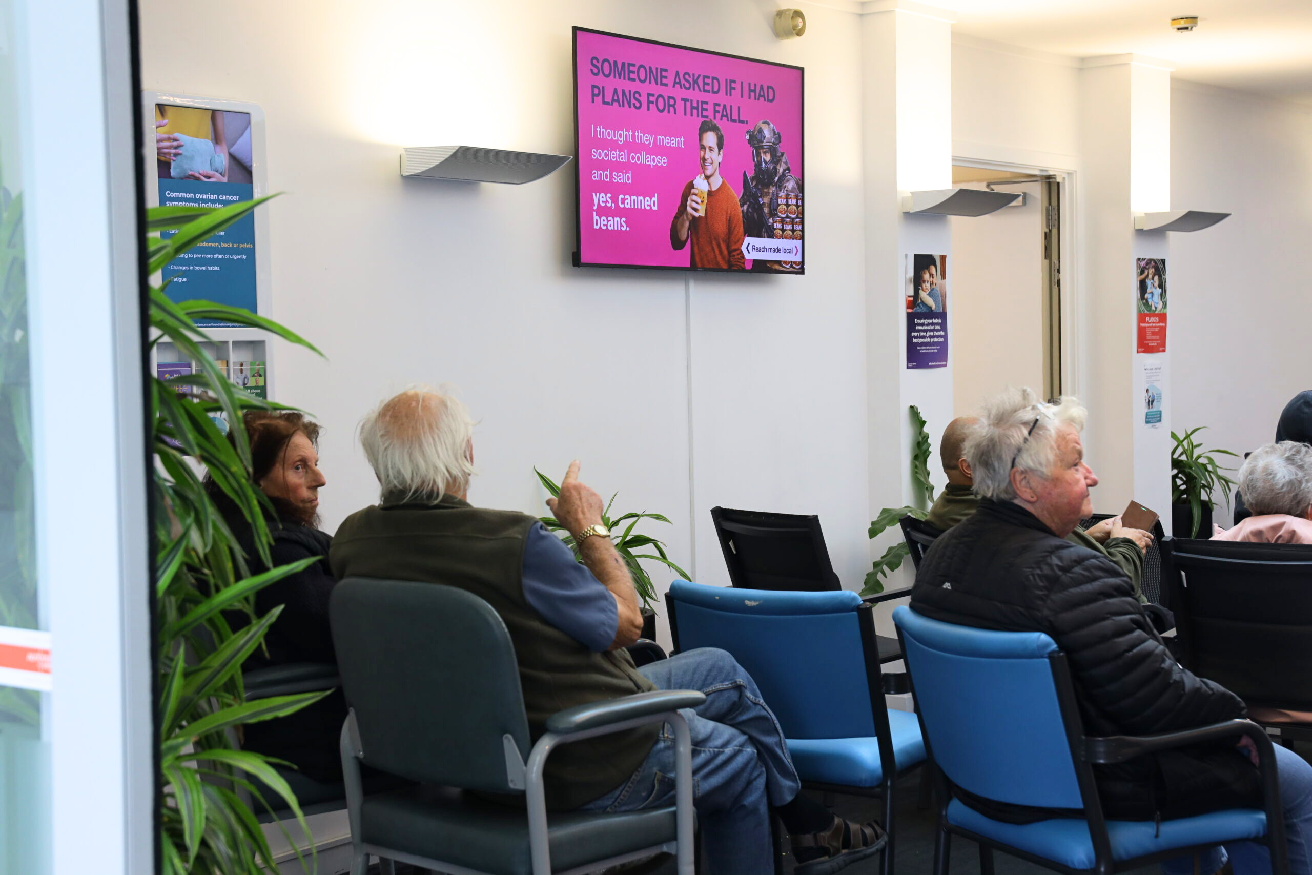 Medtalk screen in a healthcare waiting room
