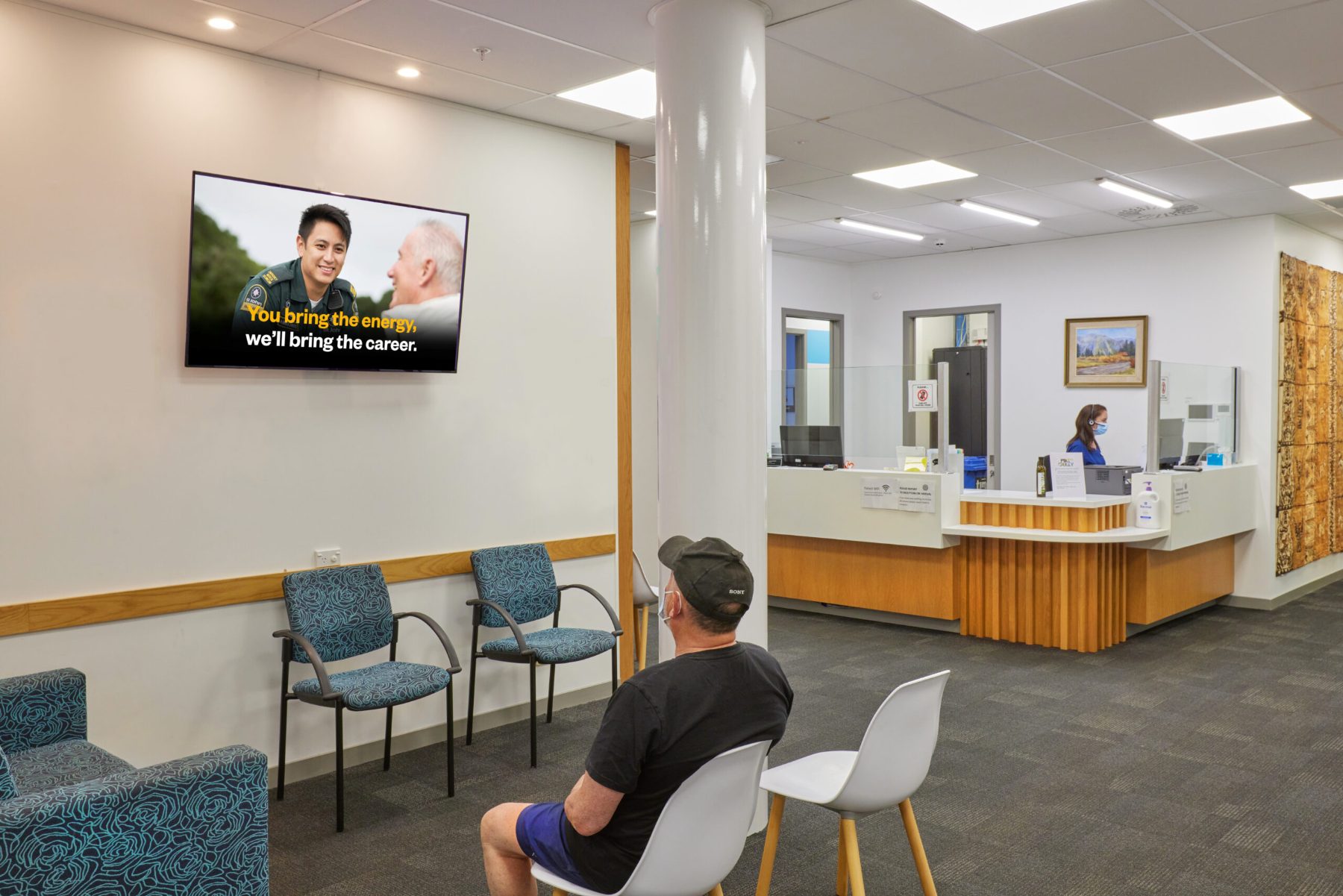 Medtalk screen in the Connolly Medical waiting room